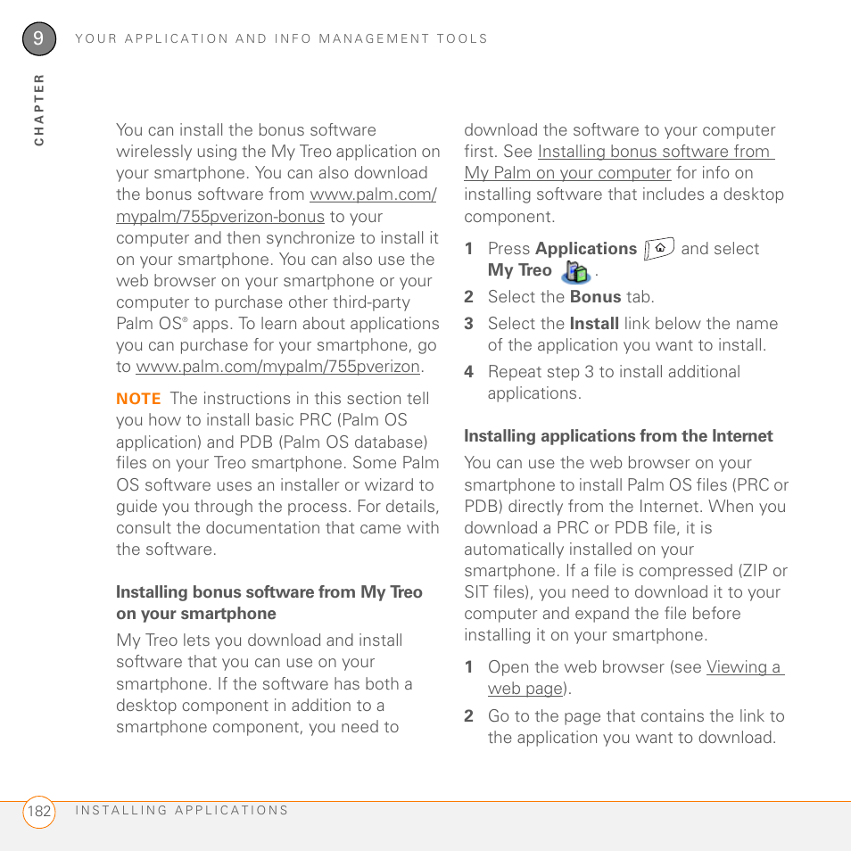 Installing applications from the internet | Palm 755P User Manual | Page 182 / 304