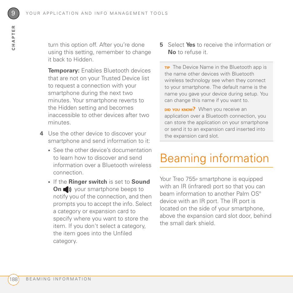 Beaming information | Palm 755P User Manual | Page 188 / 304