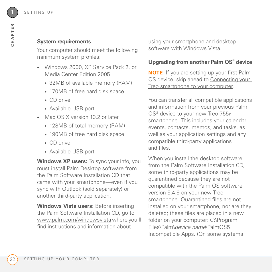System requirements, Upgrading from another palm os® device | Palm 755P User Manual | Page 22 / 304