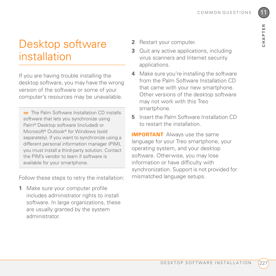 Desktop software installation | Palm 755P User Manual | Page 227 / 304