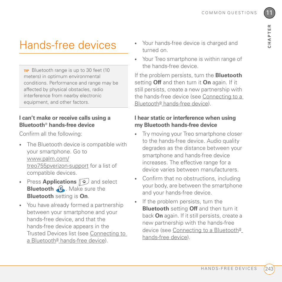 Hands-free devices | Palm 755P User Manual | Page 243 / 304