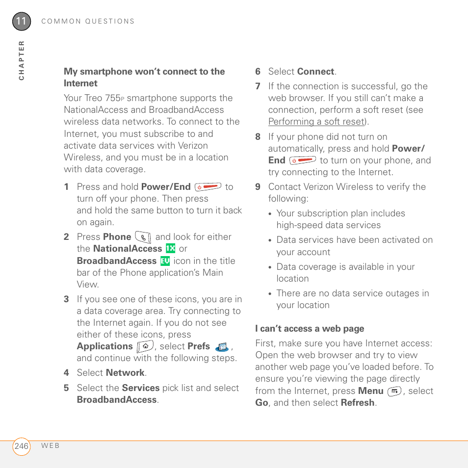 My smartphone won’t connect to the internet | Palm 755P User Manual | Page 246 / 304