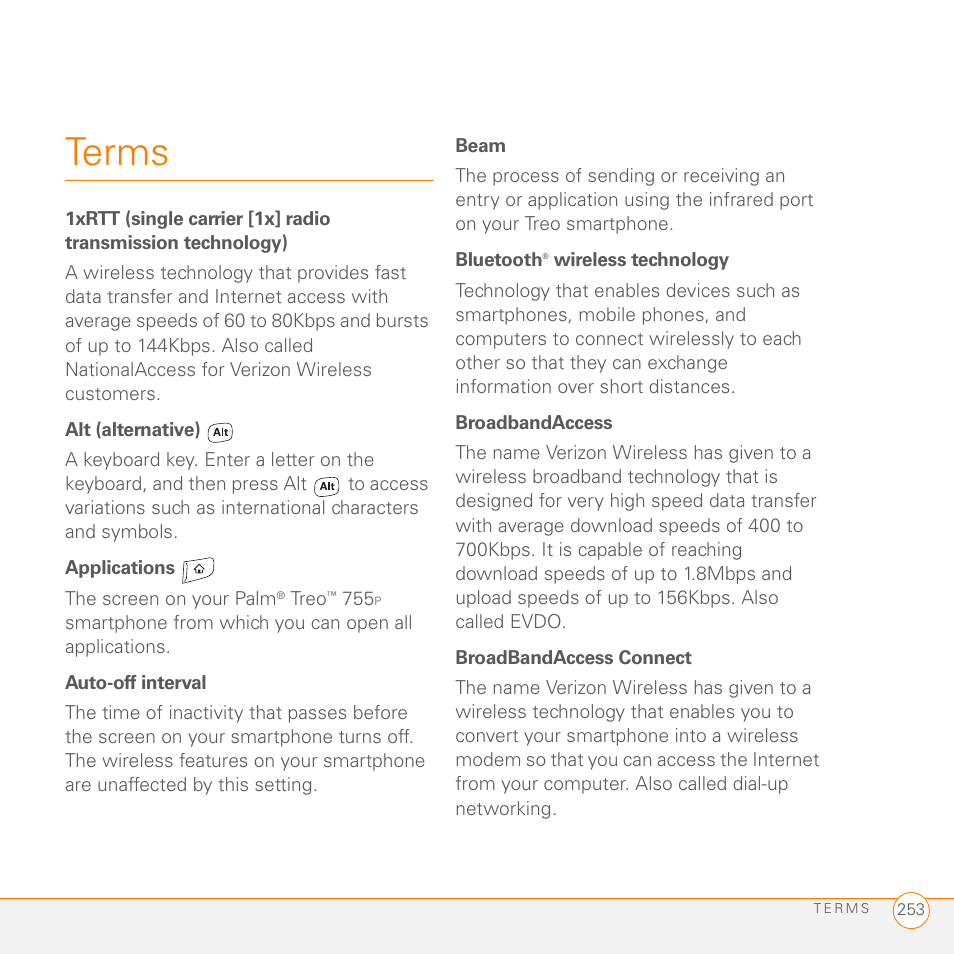 Terms | Palm 755P User Manual | Page 253 / 304