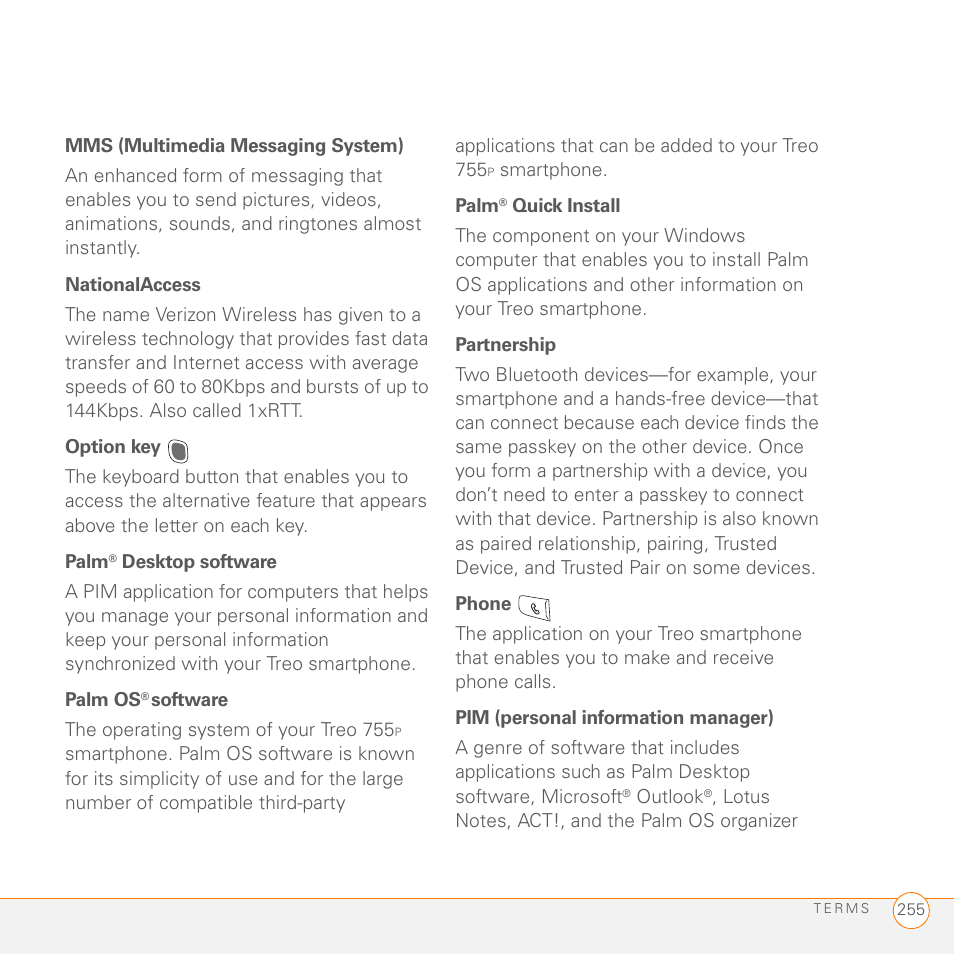 Palm 755P User Manual | Page 255 / 304