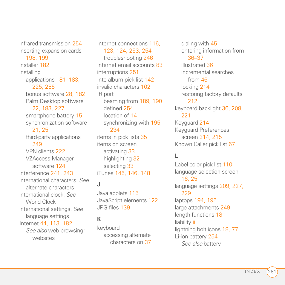 Palm 755P User Manual | Page 281 / 304