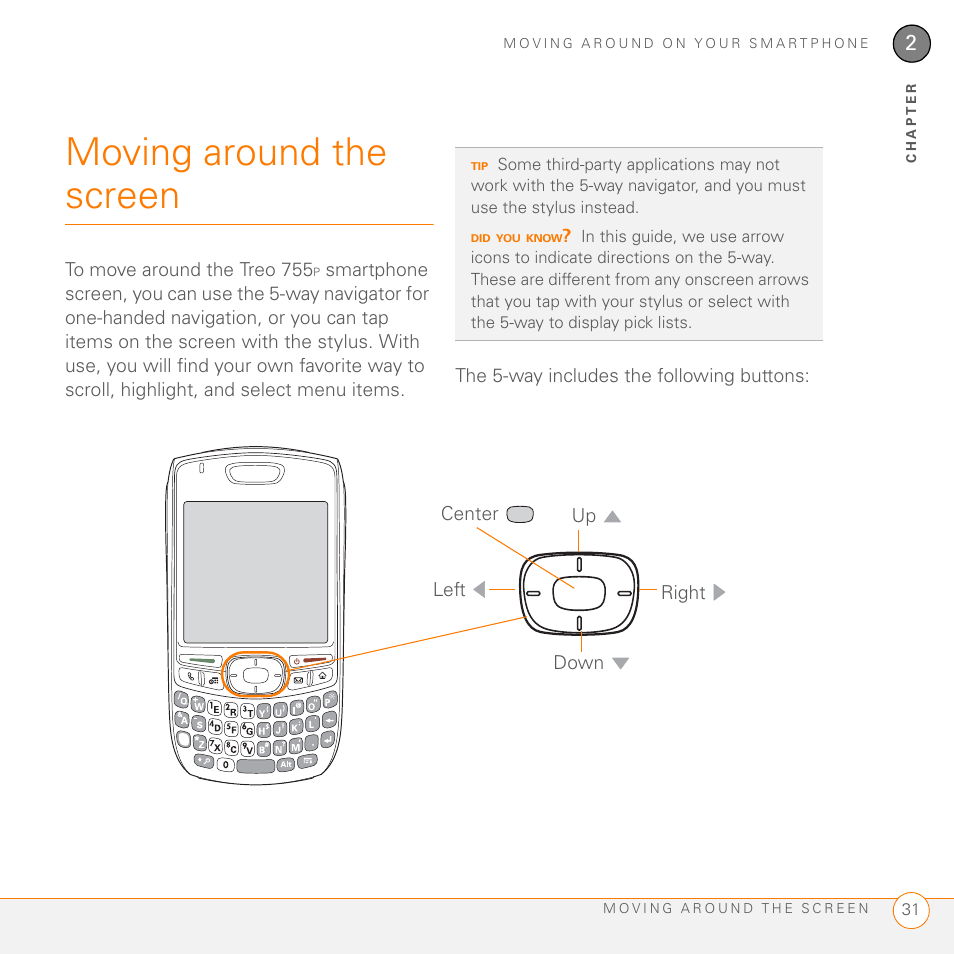 Moving around the screen | Palm 755P User Manual | Page 31 / 304