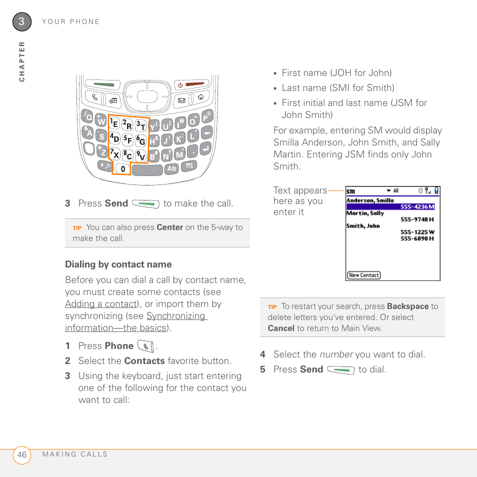 Dialing by contact name | Palm 755P User Manual | Page 46 / 304