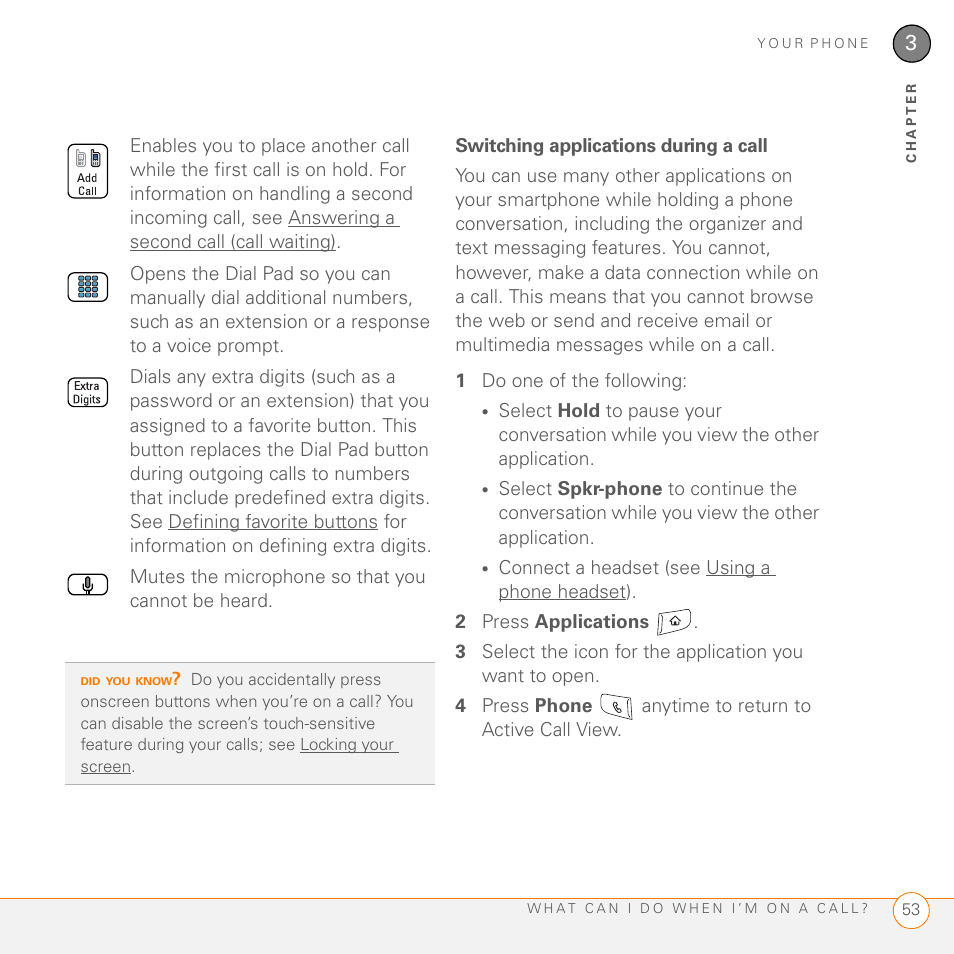 Switching applications during a call | Palm 755P User Manual | Page 53 / 304