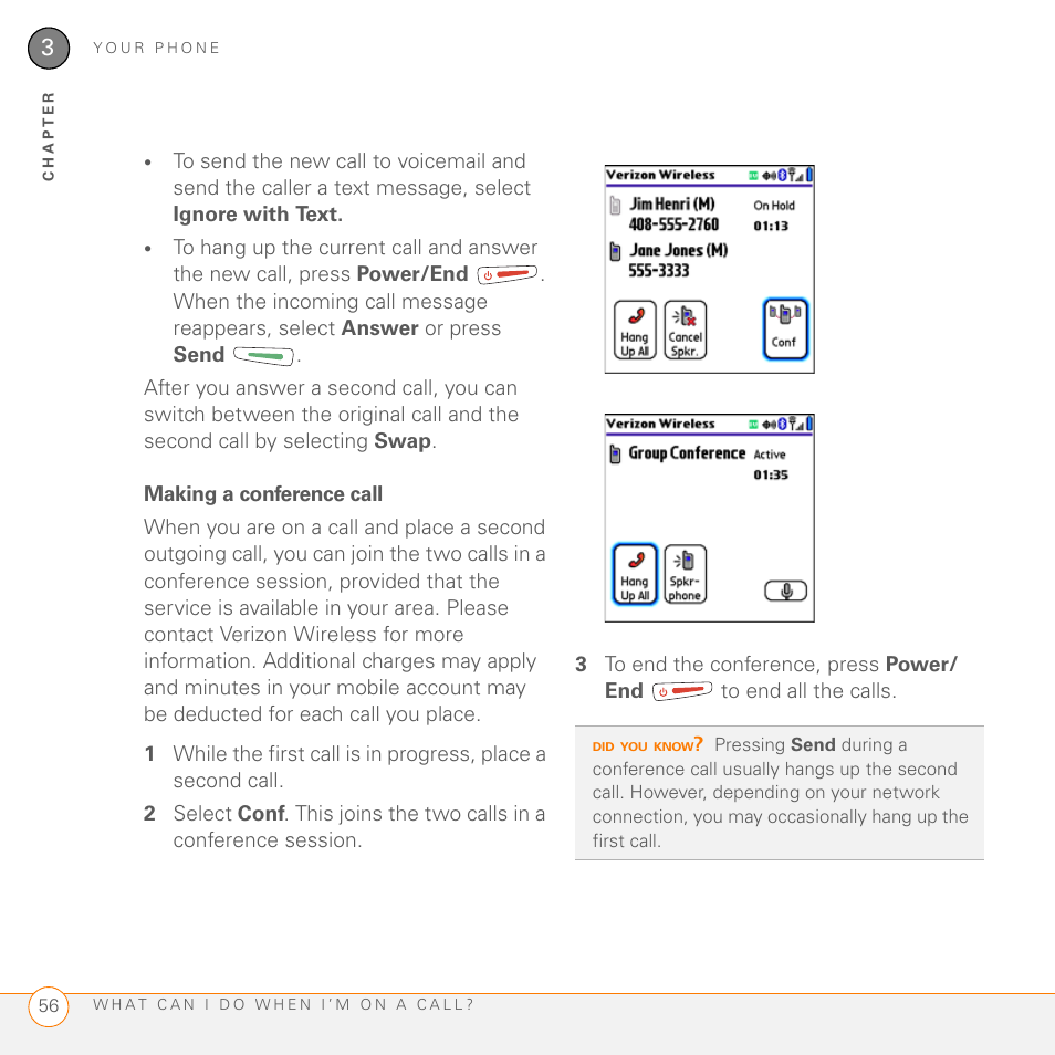 Making a conference call | Palm 755P User Manual | Page 56 / 304