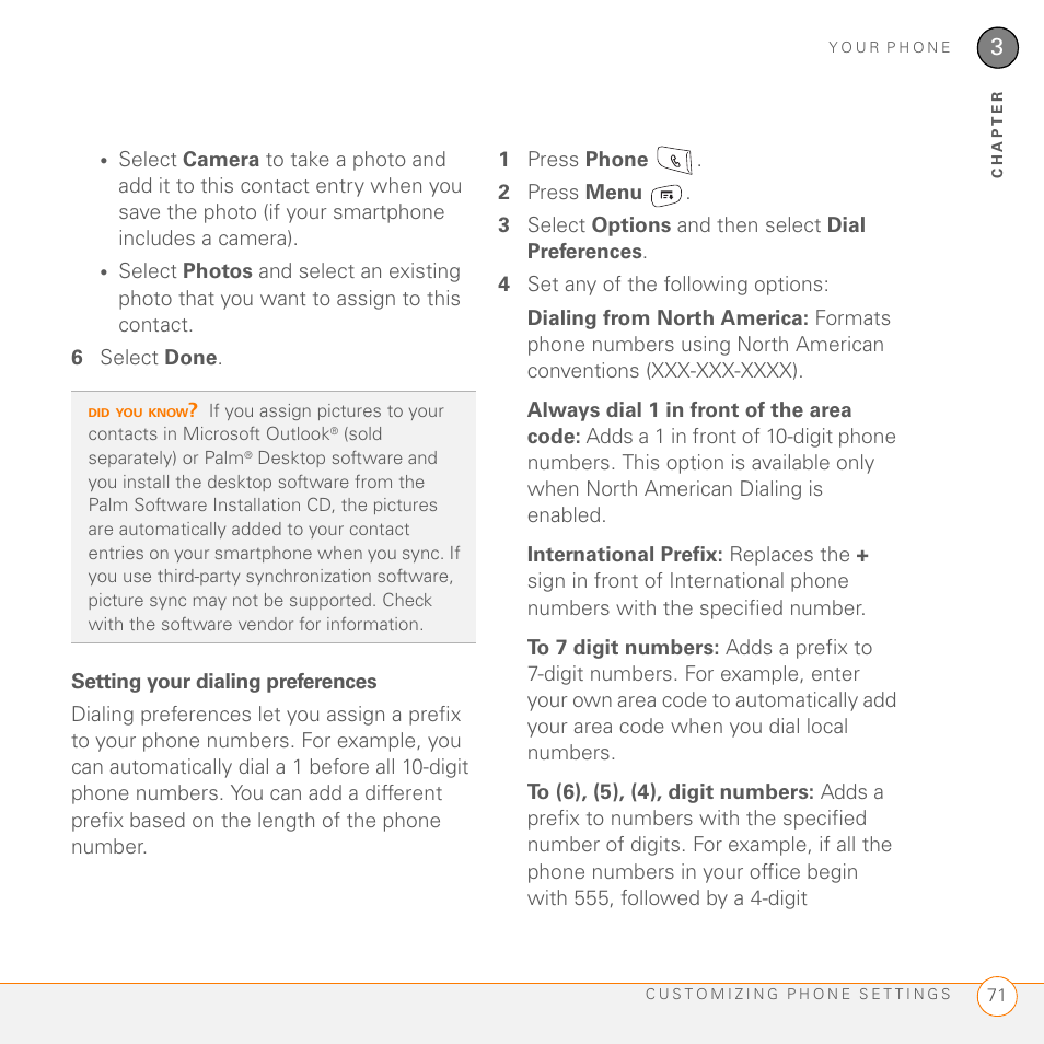 Setting your dialing preferences | Palm 755P User Manual | Page 71 / 304