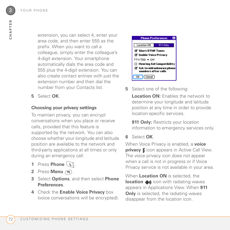 Choosing your privacy settings | Palm 755P User Manual | Page 72 / 304