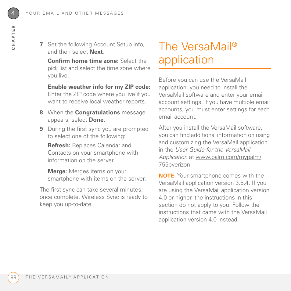 The versamail® application, The versamail, Application | Palm 755P User Manual | Page 88 / 304