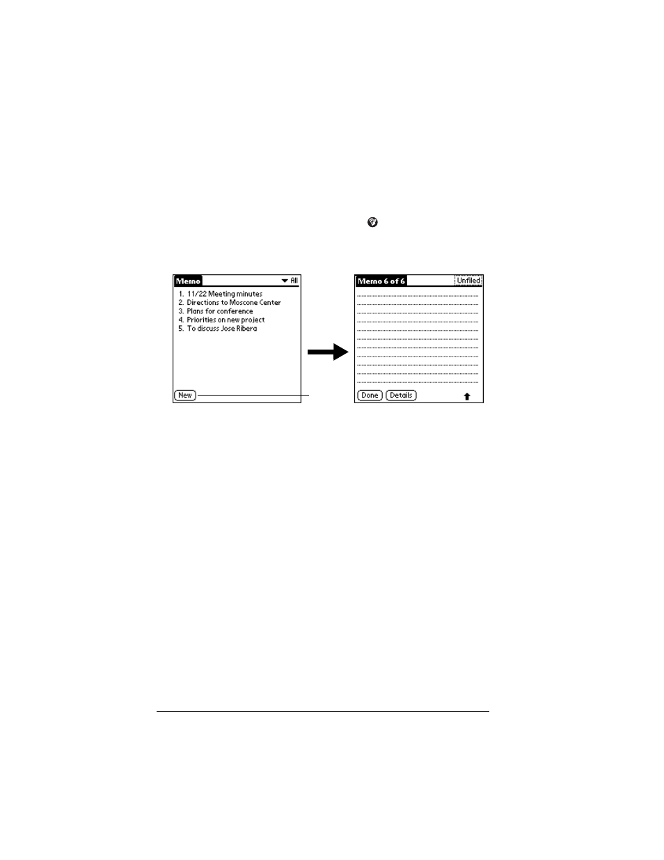 Memo pad, To create a new memo, Reviewing memos | Using file link | Palm IIIc User Manual | Page 106 / 246