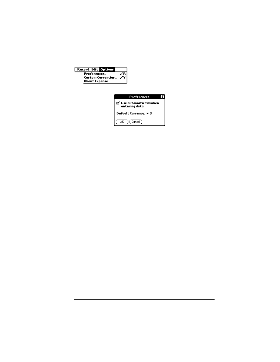 Options menu | Palm IIIc User Manual | Page 121 / 246