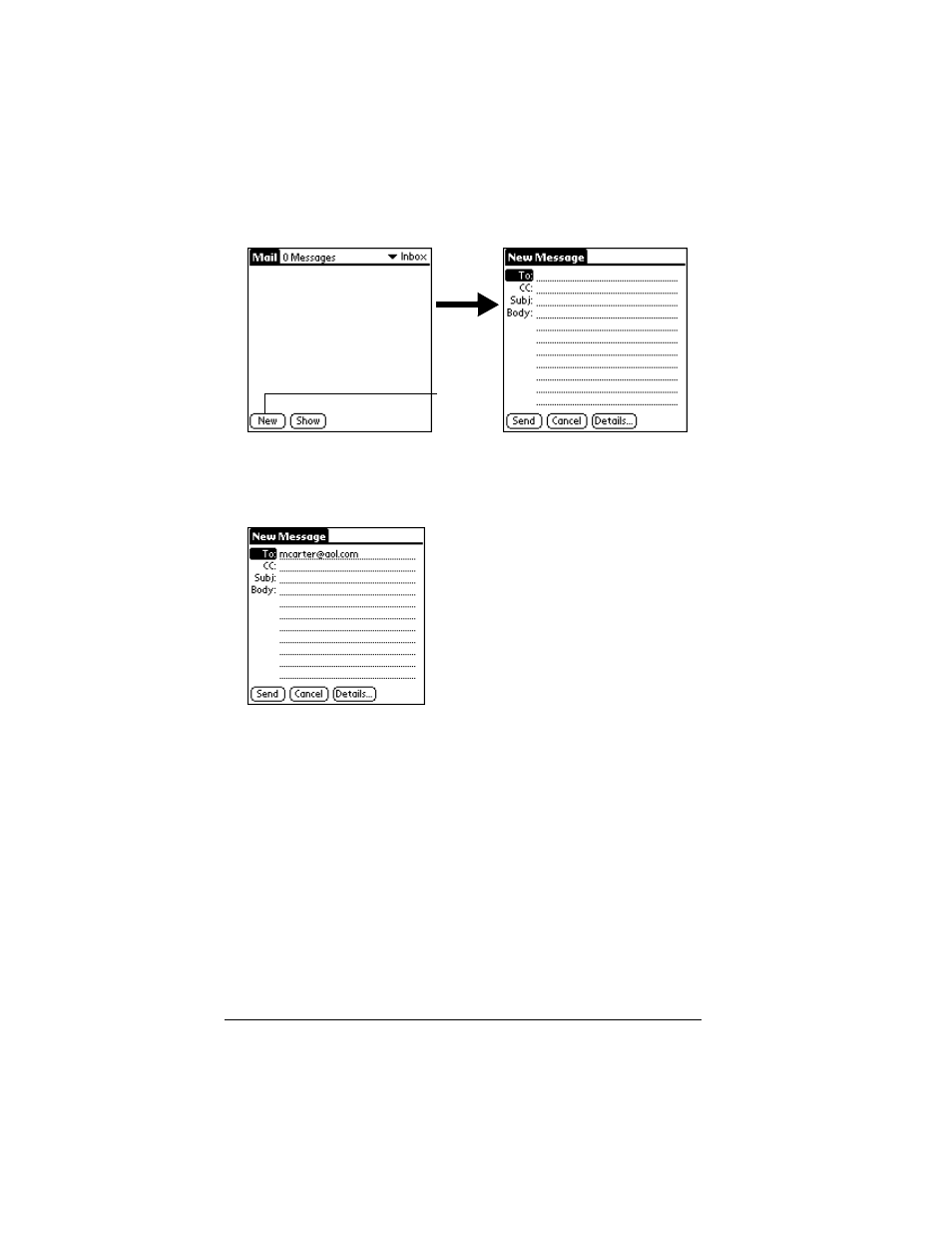 To create an e-mail item | Palm IIIc User Manual | Page 128 / 246