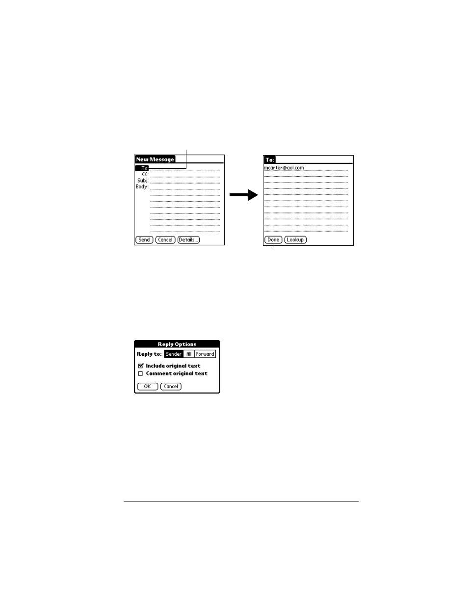 To reply to an e-mail item | Palm IIIc User Manual | Page 129 / 246