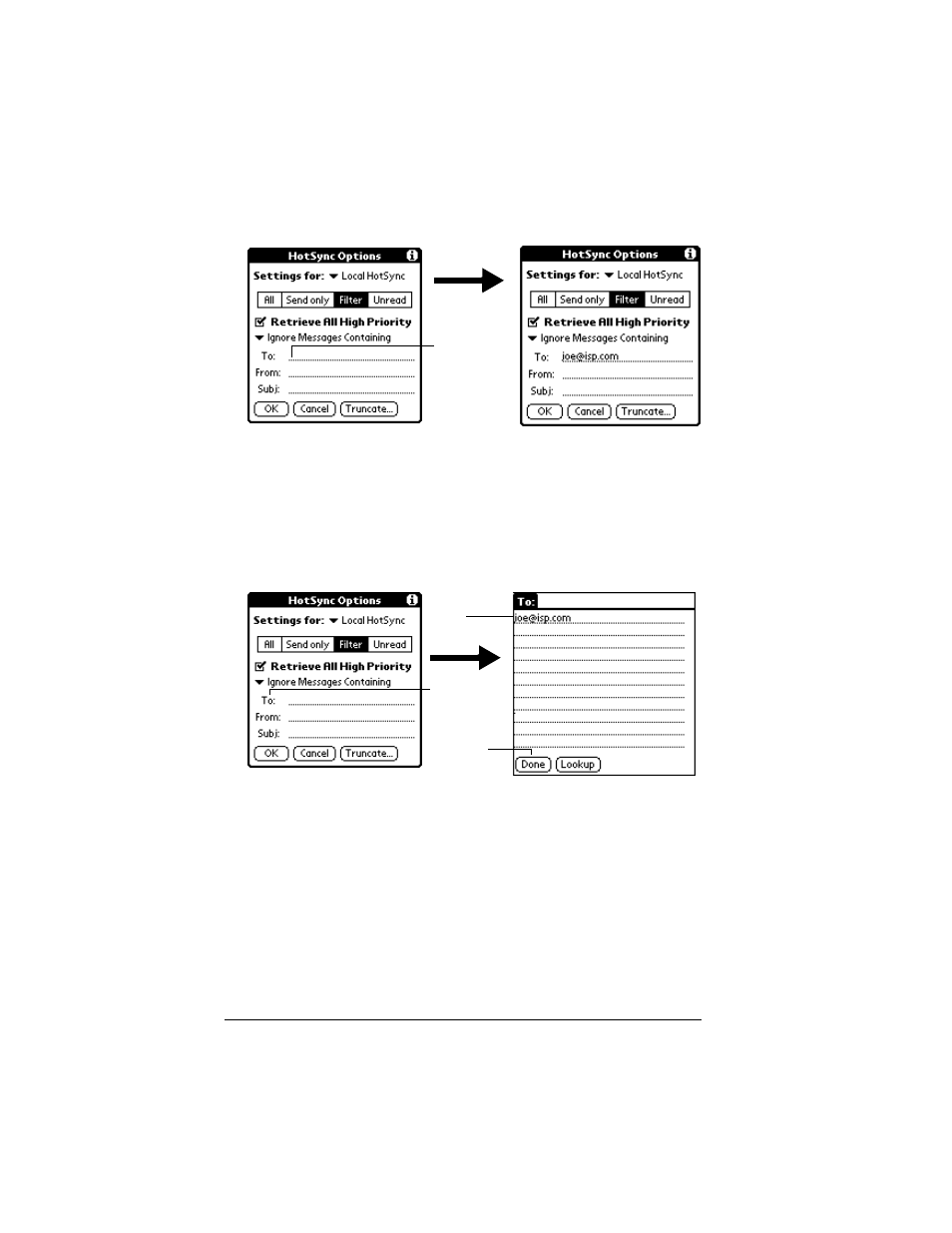 To define a filter string, High-priority e-mail, To retrieve high-priority e-mail items | Palm IIIc User Manual | Page 144 / 246