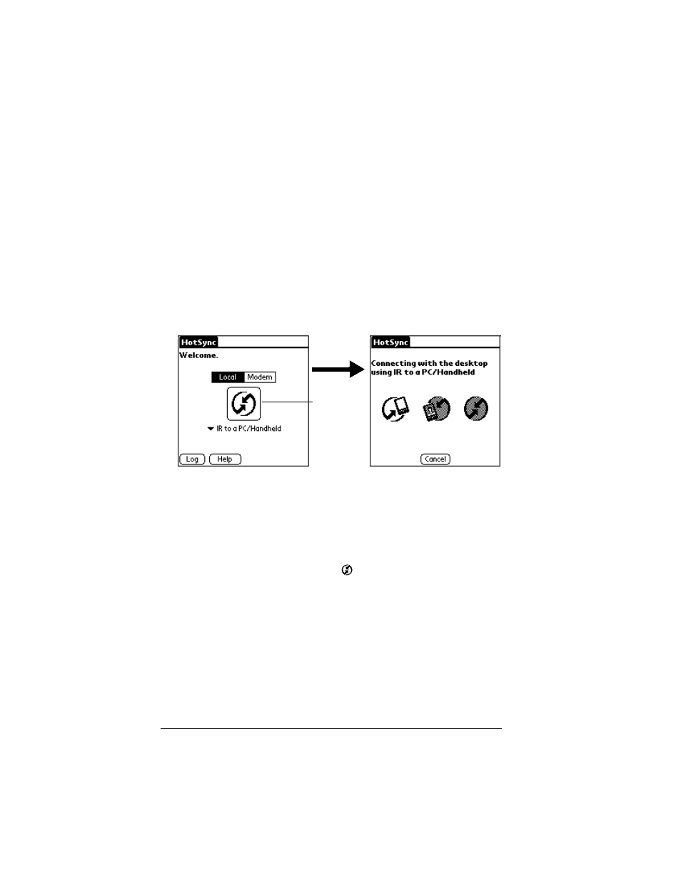 Performing an ir hotsync operation, To perform an ir hotsync operation, Returning to cradle hotsync operations | To return to cradle hotsync operations | Palm IIIc User Manual | Page 160 / 246