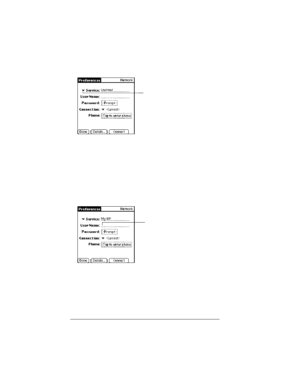 To select a service, Entering a user name, To enter a user name | Palm IIIc User Manual | Page 184 / 246