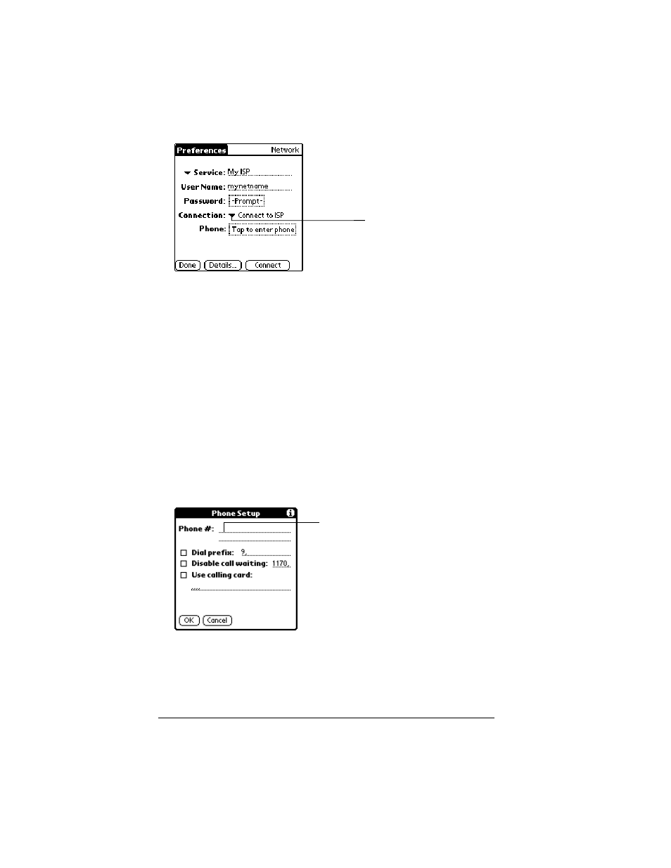 Adding telephone settings, To enter your server phone number | Palm IIIc User Manual | Page 186 / 246