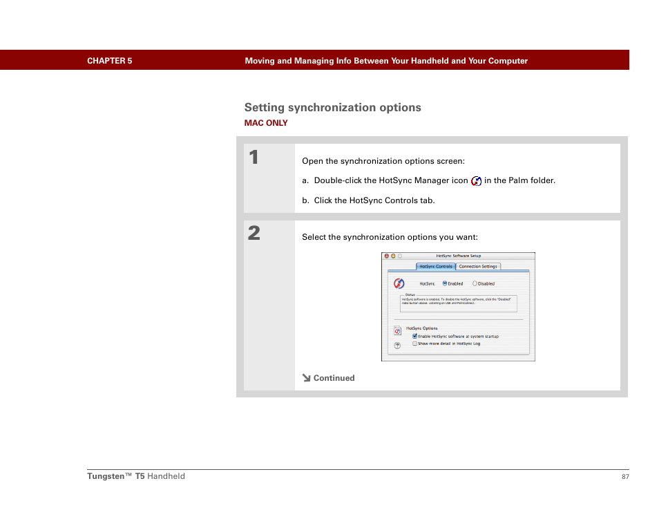 Setting synchronization options | Palm Tungsten T5 User Manual | Page 109 / 675