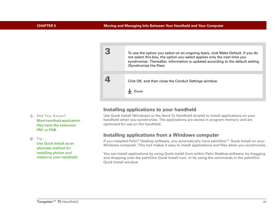 Installing applications to your handheld, Installing applications from a windows computer | Palm Tungsten T5 User Manual | Page 115 / 675