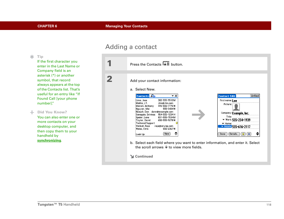 Adding a contact | Palm Tungsten T5 User Manual | Page 140 / 675