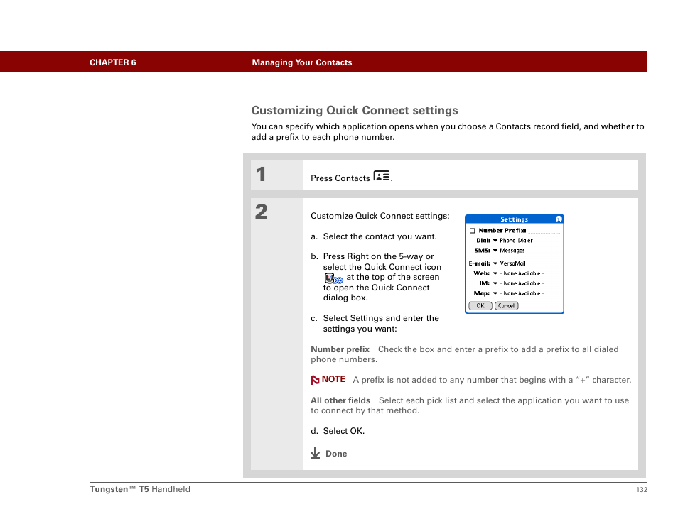 Customizing quick connect settings | Palm Tungsten T5 User Manual | Page 154 / 675