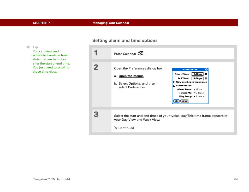 Setting alarm and time options | Palm Tungsten T5 User Manual | Page 192 / 675