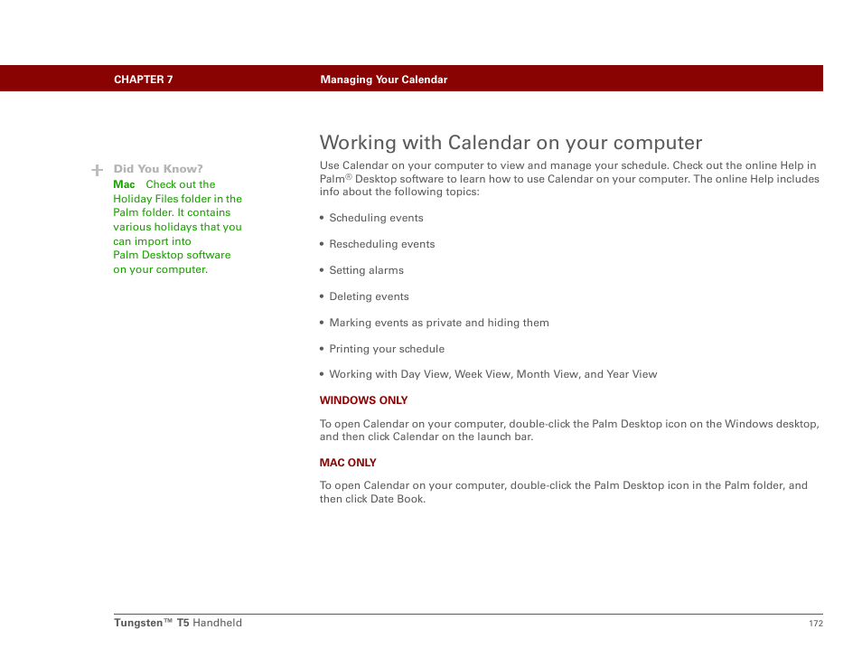 Working with calendar on your computer | Palm Tungsten T5 User Manual | Page 194 / 675