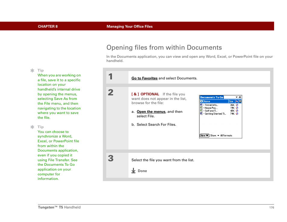 Opening files from within documents | Palm Tungsten T5 User Manual | Page 198 / 675