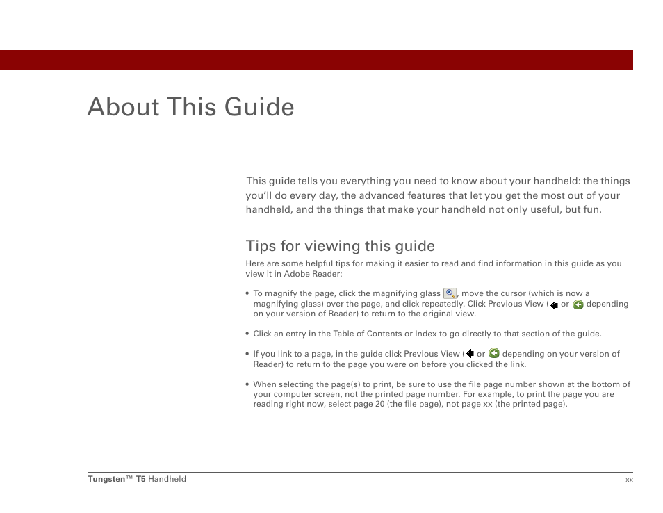 About this guide, Tips for viewing this guide | Palm Tungsten T5 User Manual | Page 20 / 675