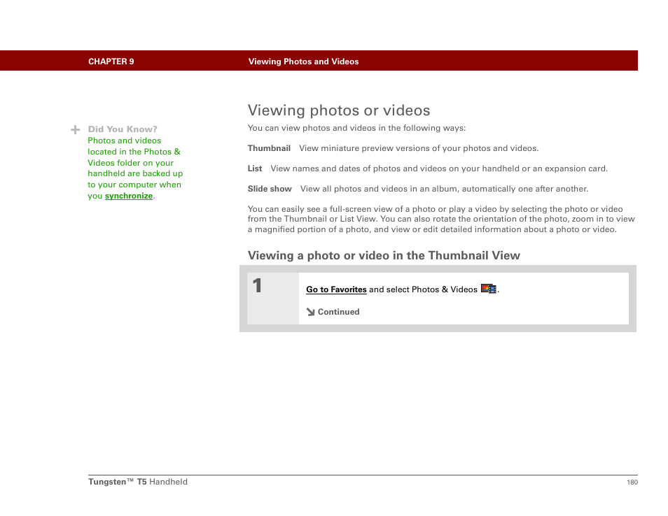 Viewing photos or videos, Viewing a photo or video in the thumbnail view | Palm Tungsten T5 User Manual | Page 202 / 675