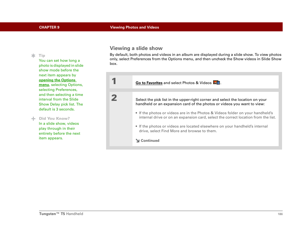 Viewing a slide show | Palm Tungsten T5 User Manual | Page 208 / 675