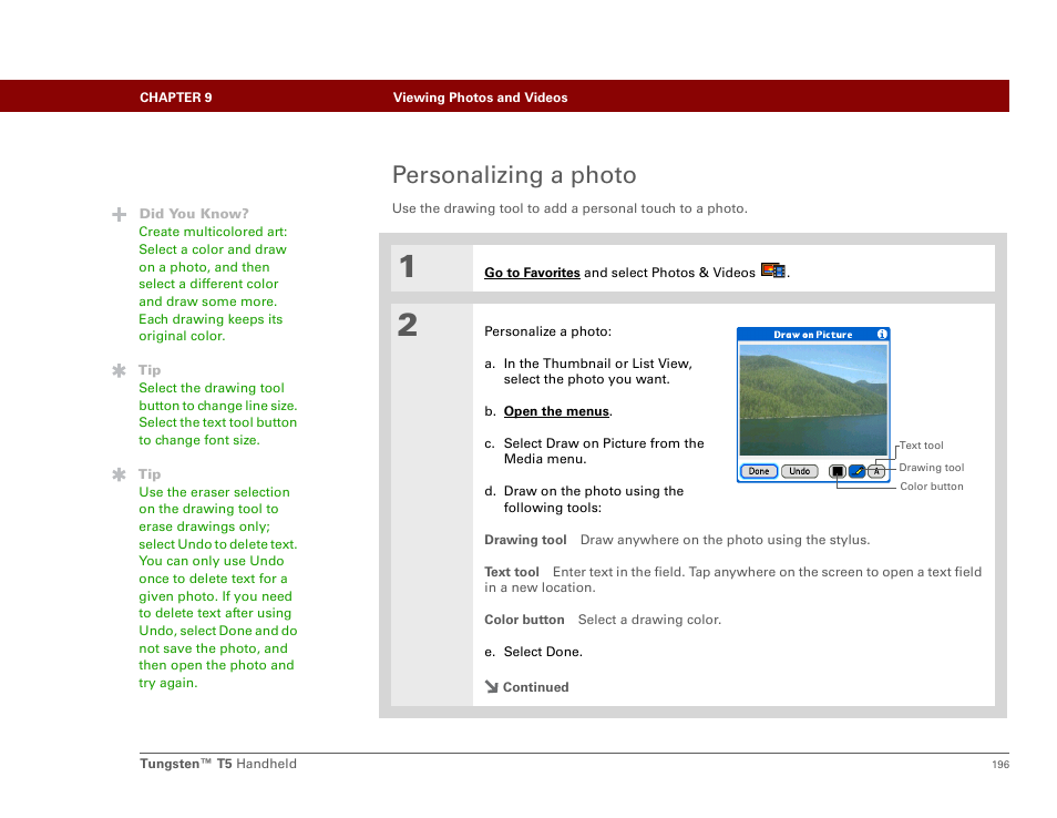 Personalizing a photo | Palm Tungsten T5 User Manual | Page 218 / 675