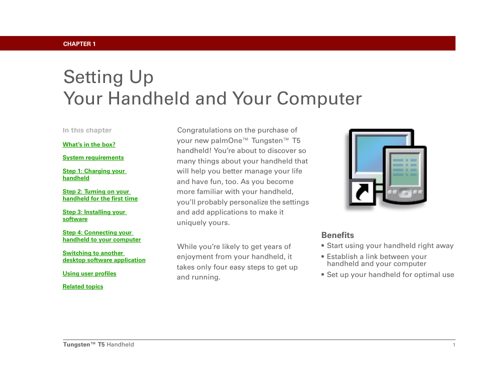 Setting up your handheld and your computer | Palm Tungsten T5 User Manual | Page 23 / 675