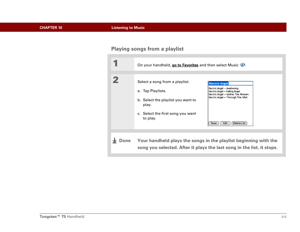 Playing songs from a playlist | Palm Tungsten T5 User Manual | Page 237 / 675