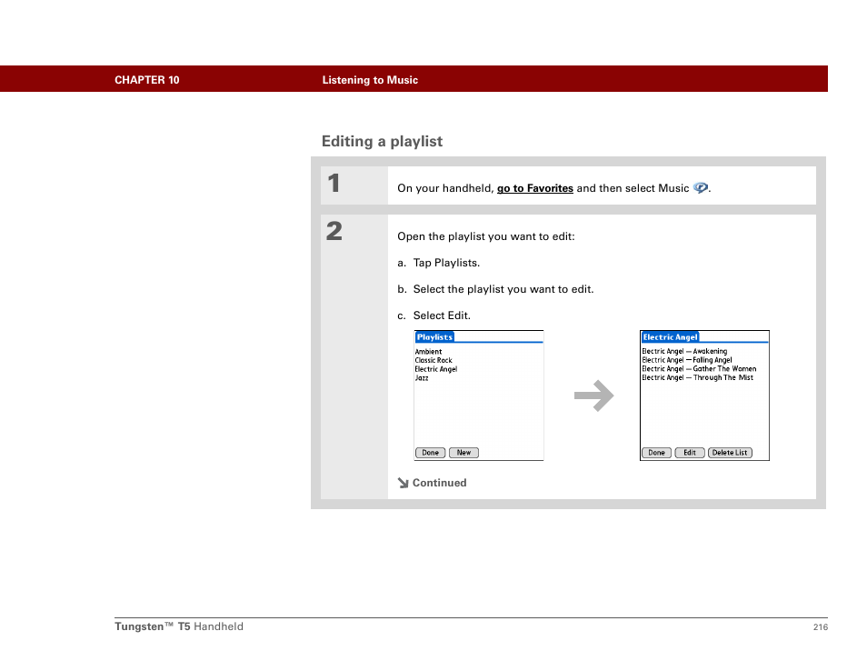 Editing a playlist | Palm Tungsten T5 User Manual | Page 238 / 675