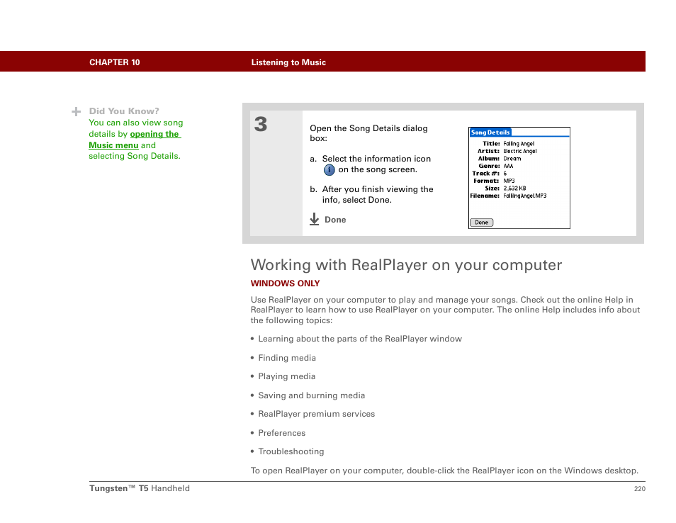 Working with realplayer on your computer | Palm Tungsten T5 User Manual | Page 242 / 675