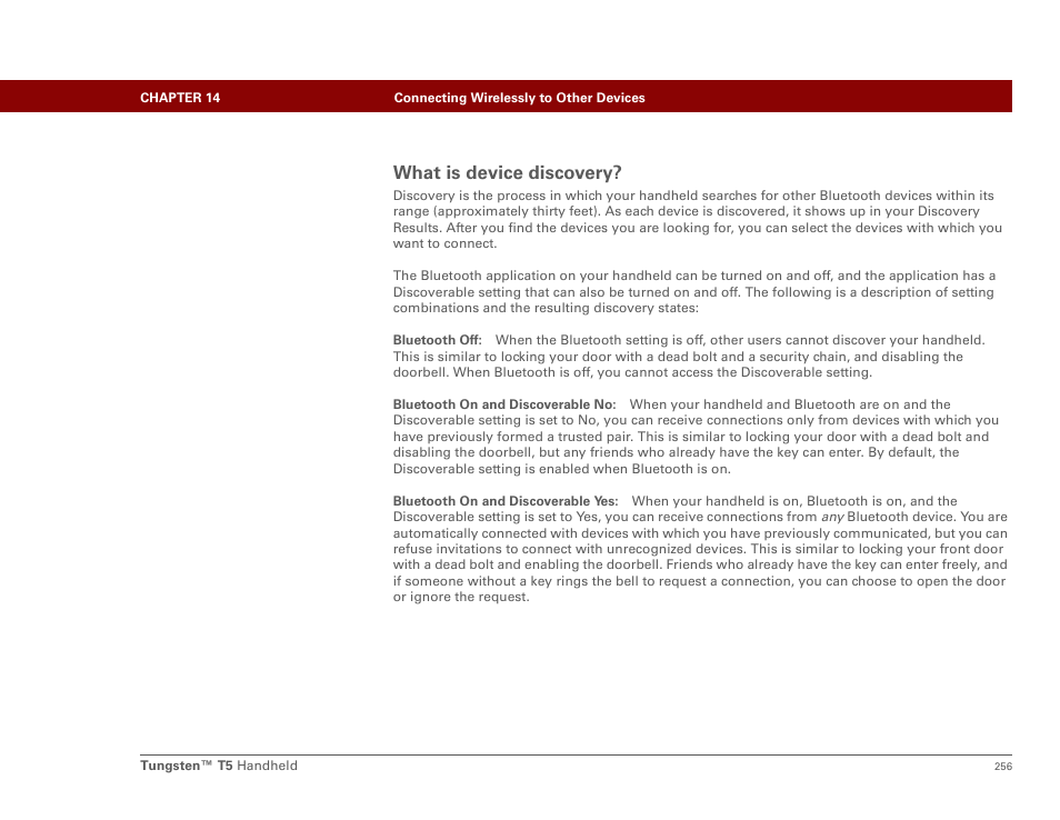 What is device discovery | Palm Tungsten T5 User Manual | Page 278 / 675