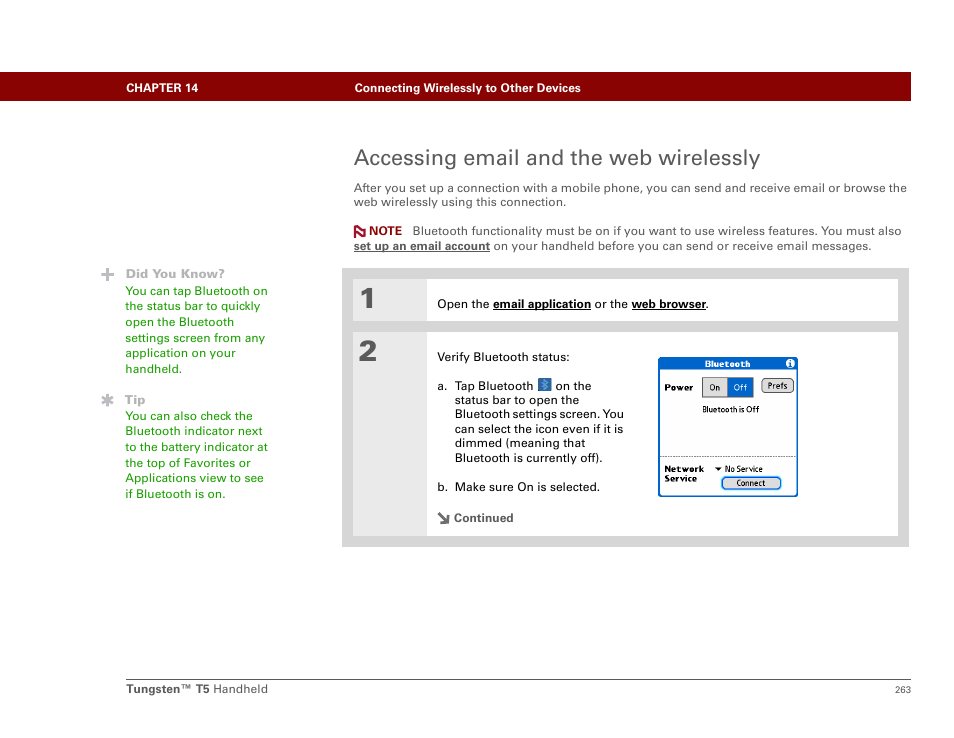 Accessing email and the web wirelessly | Palm Tungsten T5 User Manual | Page 285 / 675