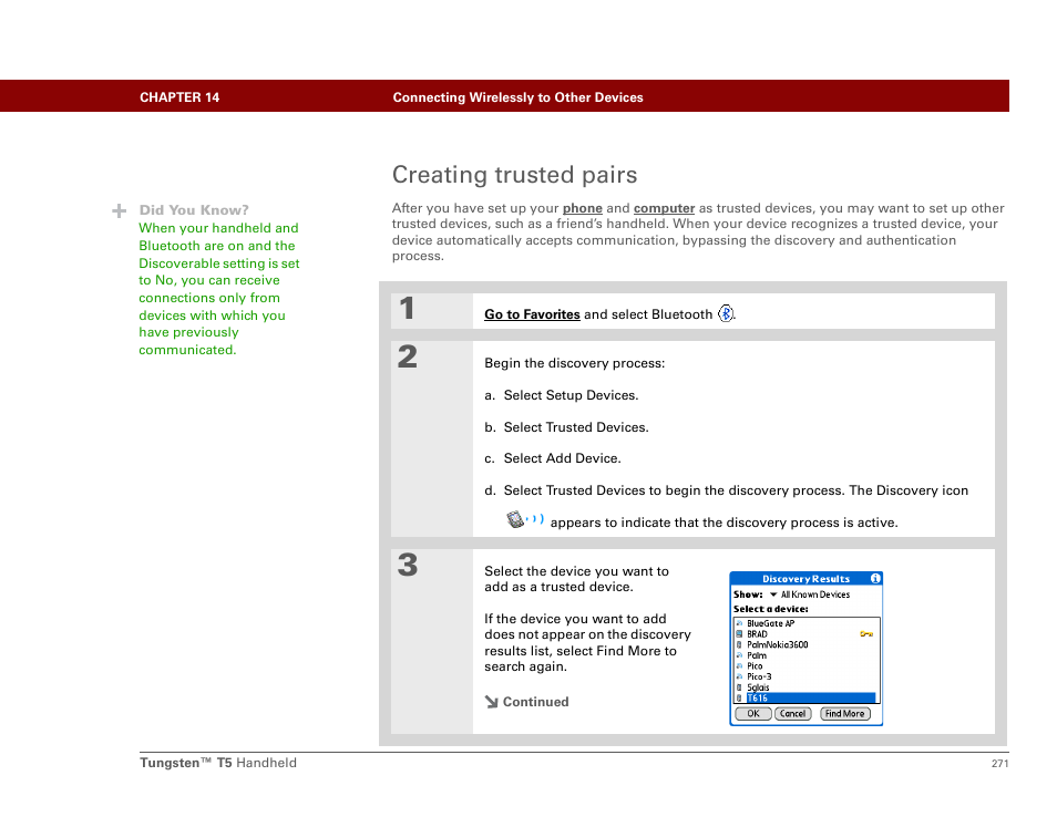 Creating trusted pairs | Palm Tungsten T5 User Manual | Page 293 / 675