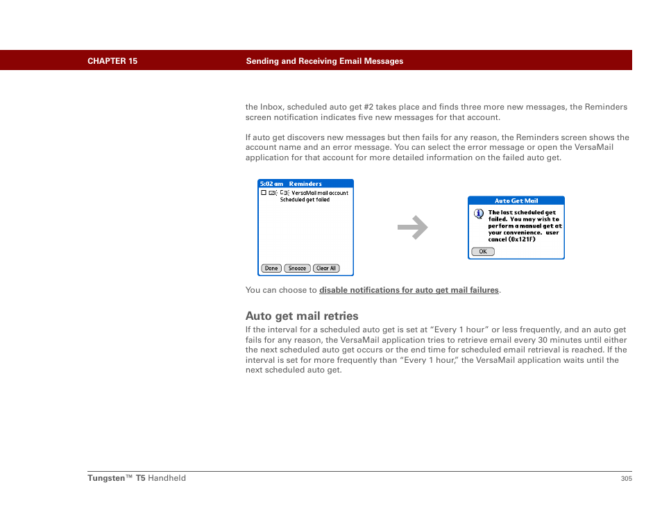 Auto get mail retries | Palm Tungsten T5 User Manual | Page 327 / 675