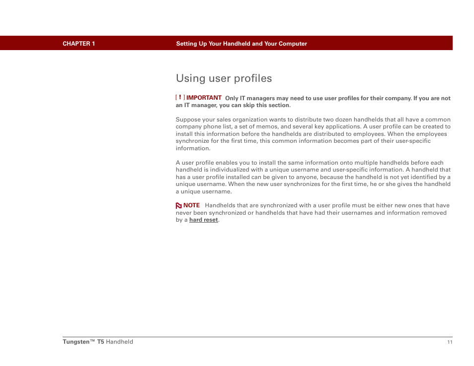 Using user profiles | Palm Tungsten T5 User Manual | Page 33 / 675