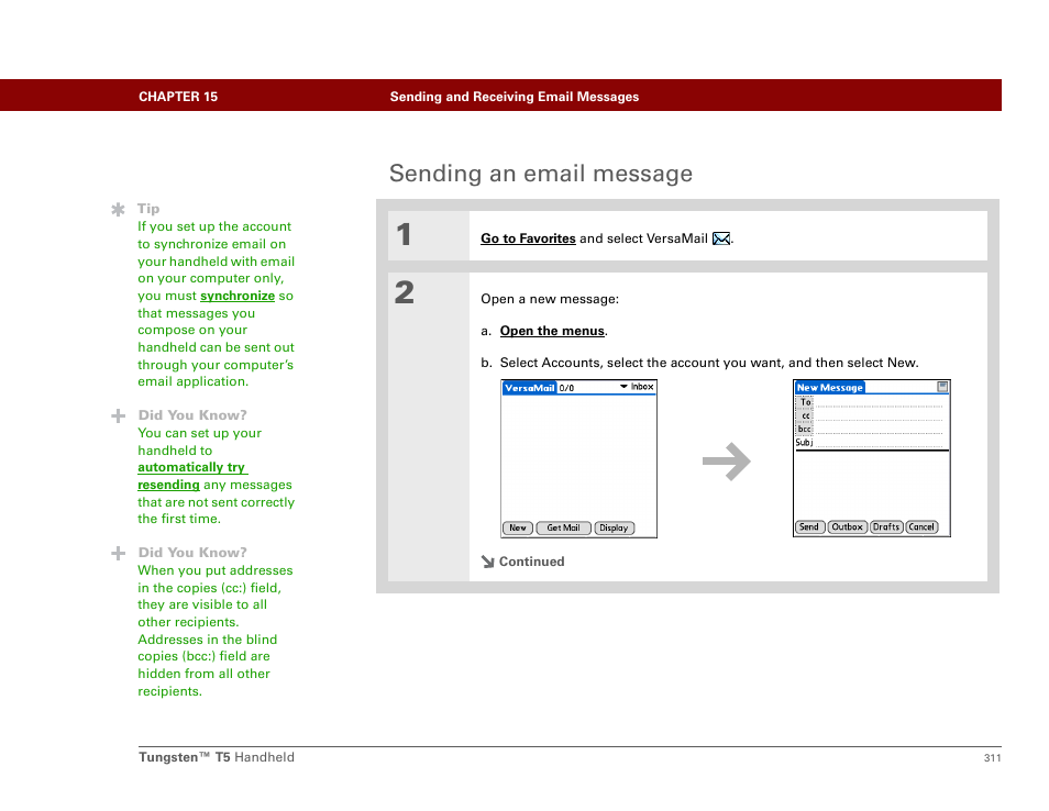 Sending an email message | Palm Tungsten T5 User Manual | Page 333 / 675