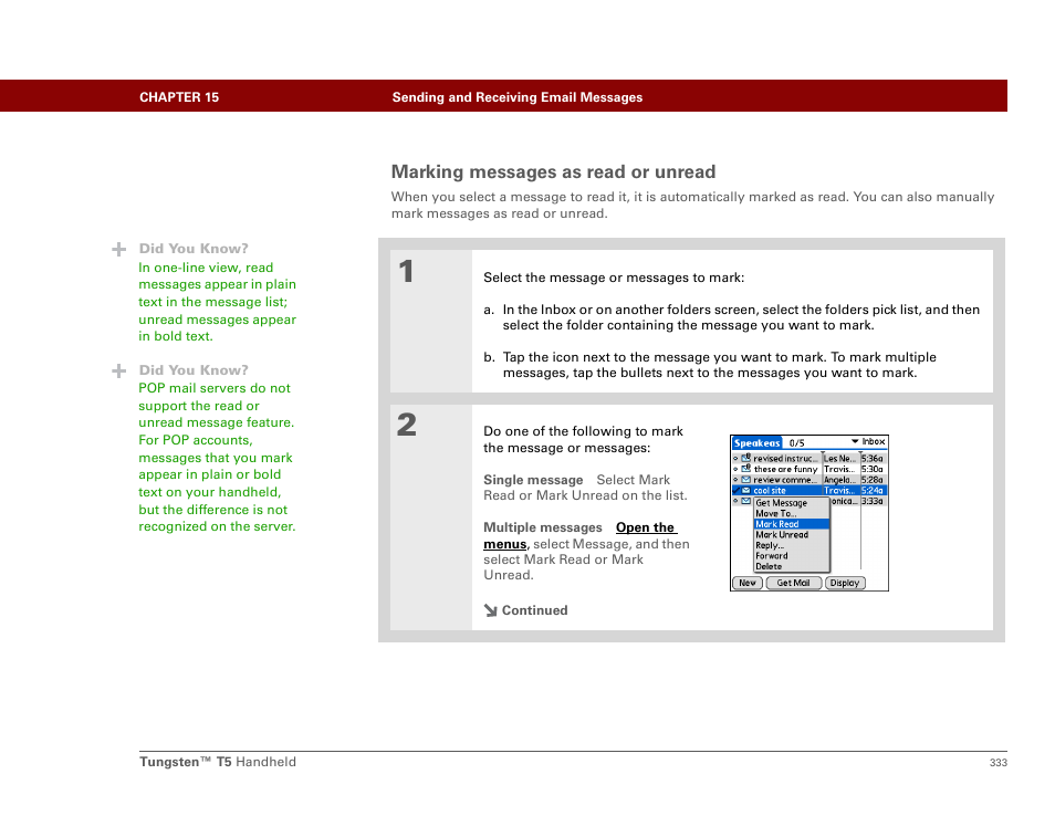 Marking messages as read or unread | Palm Tungsten T5 User Manual | Page 355 / 675