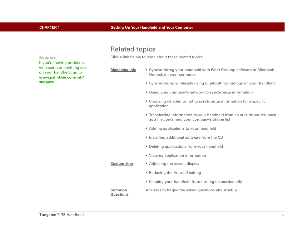 Related topics | Palm Tungsten T5 User Manual | Page 39 / 675