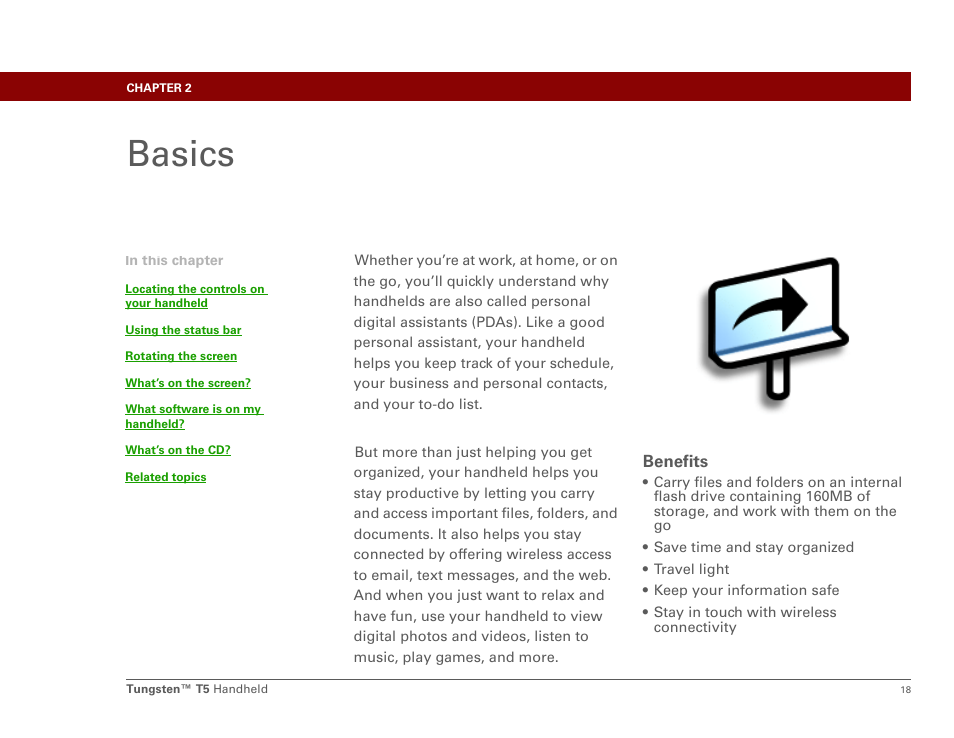 Basics, Chapter 2: basics | Palm Tungsten T5 User Manual | Page 40 / 675