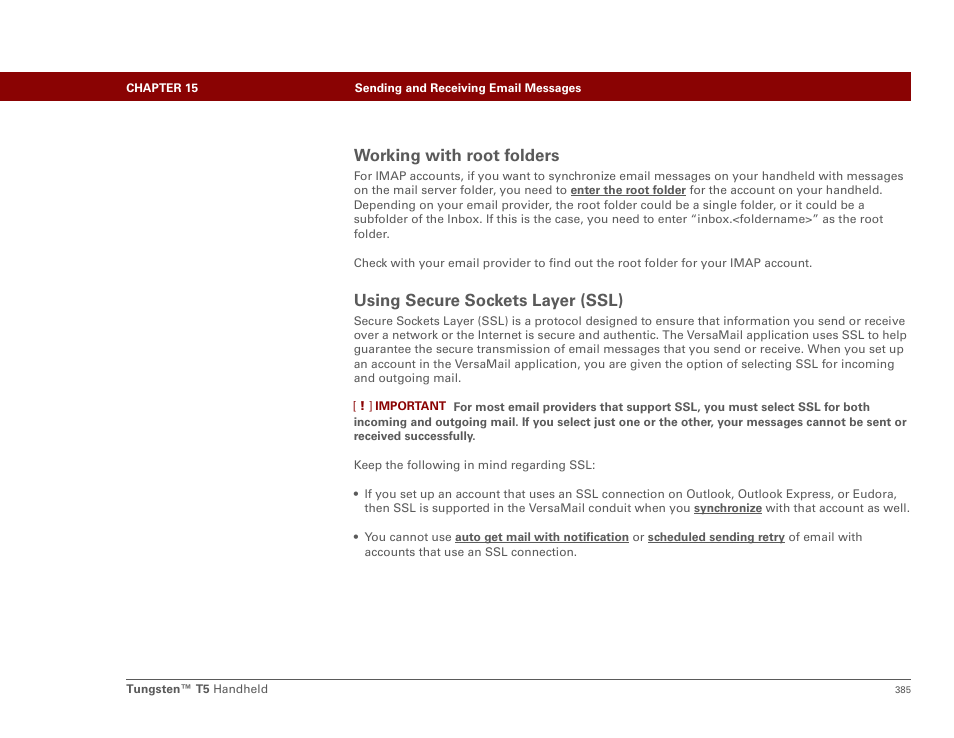 Working with root folders, Using secure sockets layer (ssl), Secure sockets layer (ssl) | Secure sockets, Layer , o, Ssl connections | Palm Tungsten T5 User Manual | Page 407 / 675