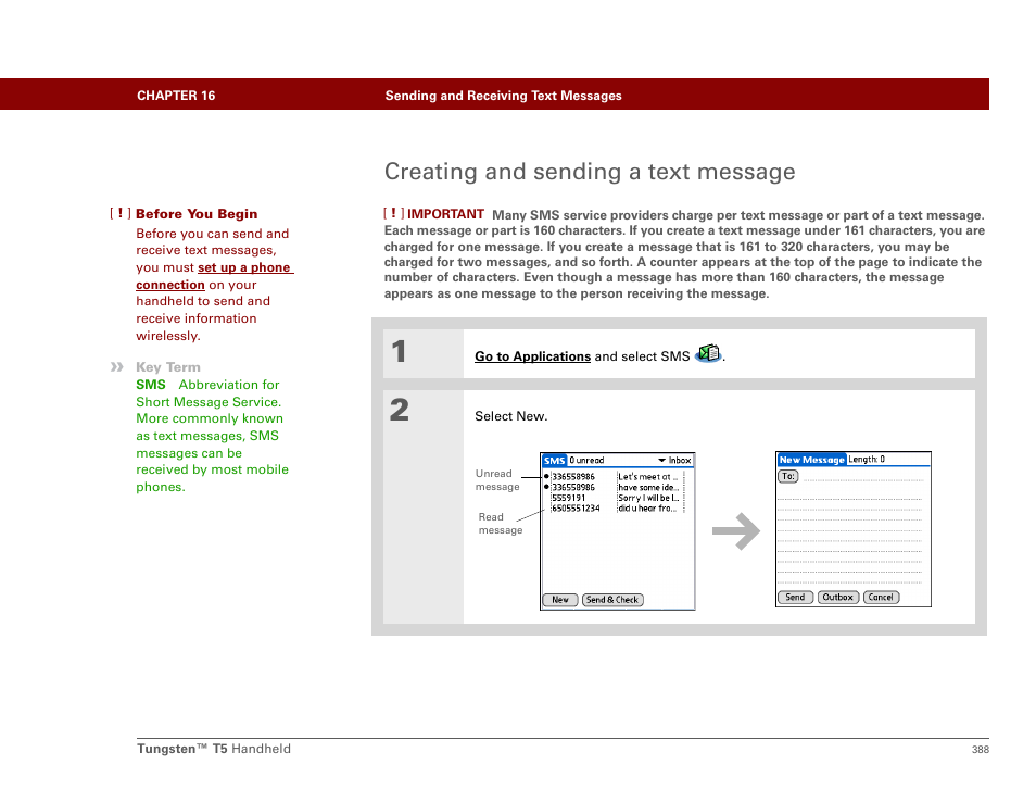 Creating and sending a text message | Palm Tungsten T5 User Manual | Page 410 / 675